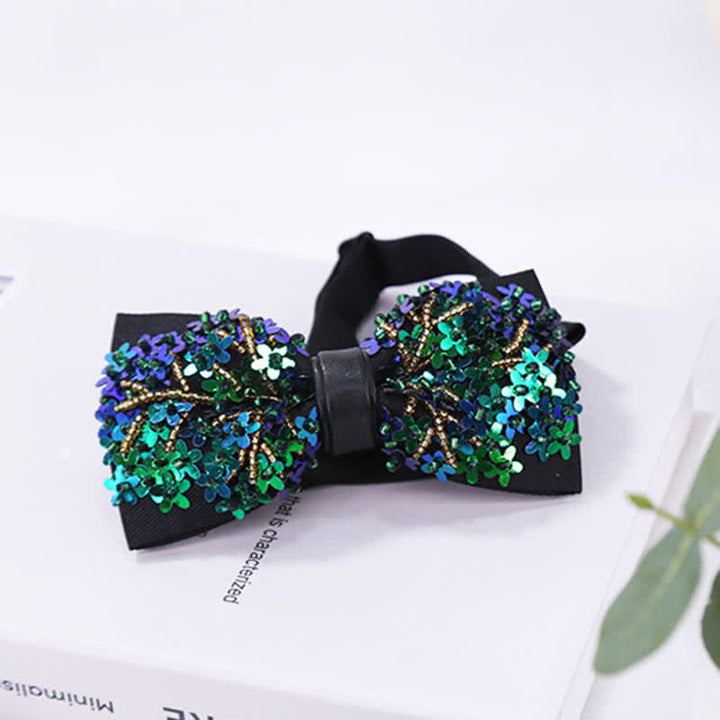 Papillon con paillettes a forma di fiore verde e blu scintillanti