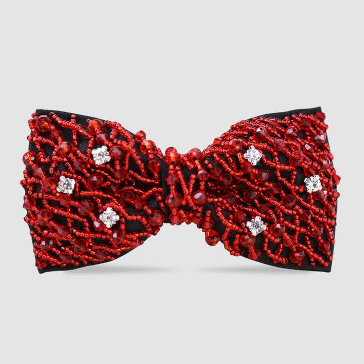 Papillon con tubi di perline ricamati con cristalli di strass