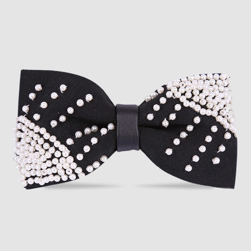 Elegante papillon con perle bianche e nere ricamato a mano - Stile n. 4 - image 3