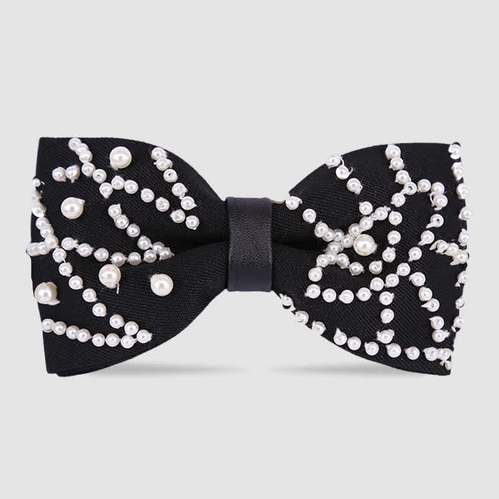 Elegante papillon con perle bianche e nere ricamato a mano - Stile n. 6 - image 5