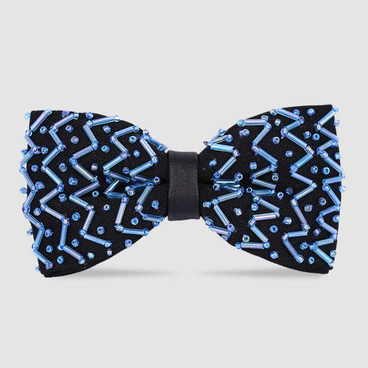 Papillon nero ricamato con perline a forma di onda squisita