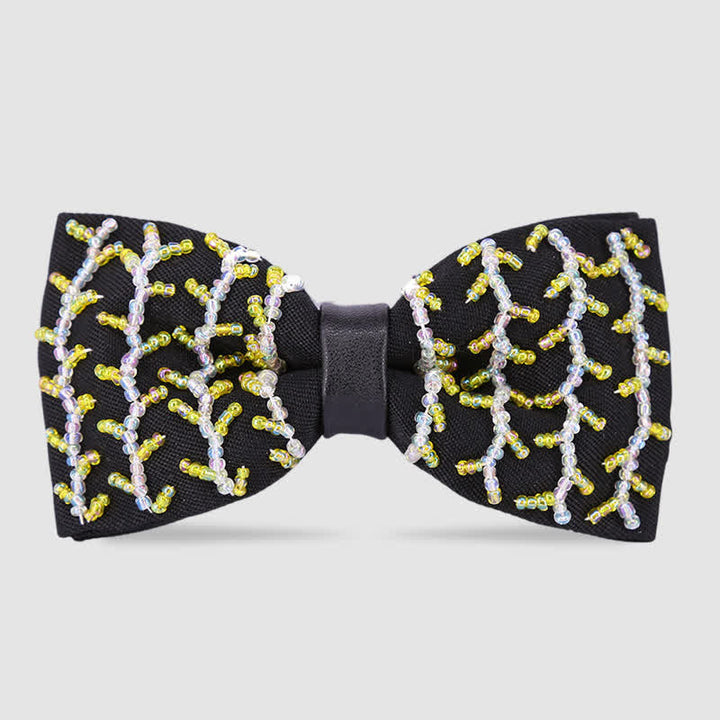 Papillon nero ricamato con perline a forma di onda squisita