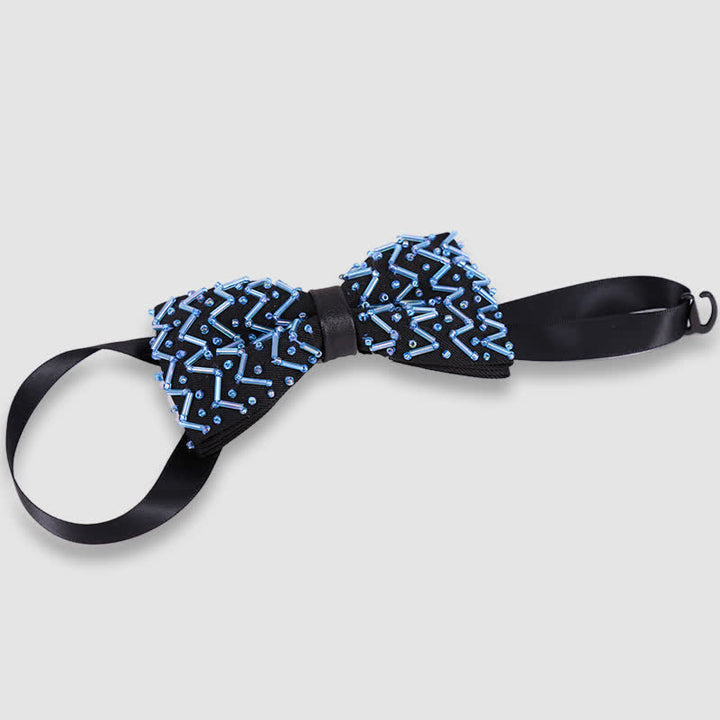 Papillon nero ricamato con perline a forma di onda squisita
