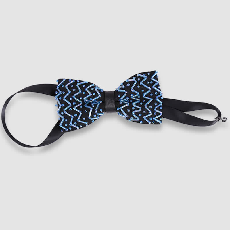 Papillon nero ricamato con perline a forma di onda squisita