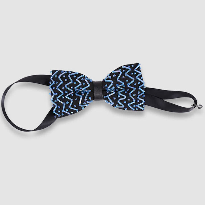 Papillon nero ricamato con perline a forma di onda squisita
