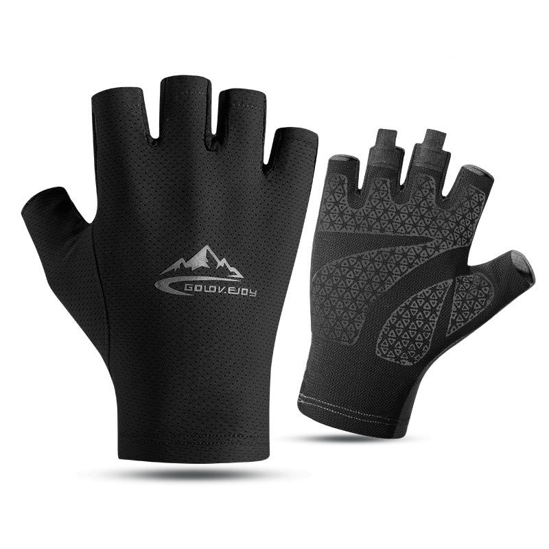 Guanti da esterno traspiranti con protezione solare Ice Silk e mezze dita - Nero - L - image 6