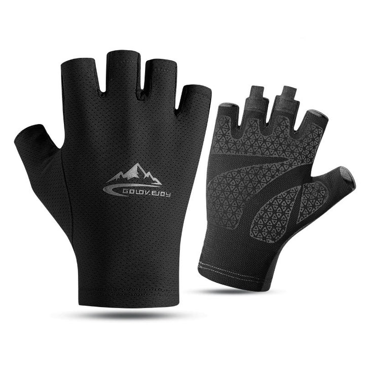 Guanti da esterno traspiranti con protezione solare Ice Silk e mezze dita - Nero - L - image 6
