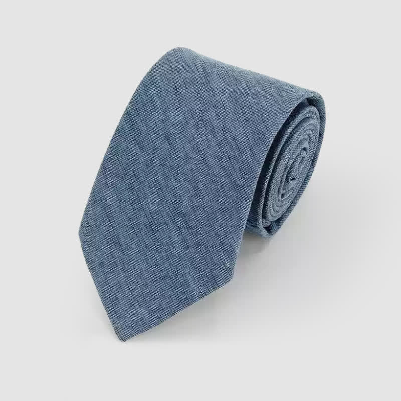 Cravatta da uomo in cotone e lino con motivo a righe classiche e semplici - SteelBlue - image 6