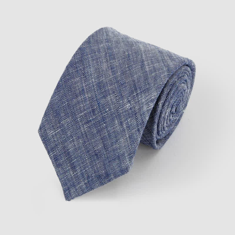 Cravatta da uomo in cotone e lino con motivo a righe classiche e semplici - Blu - image 1