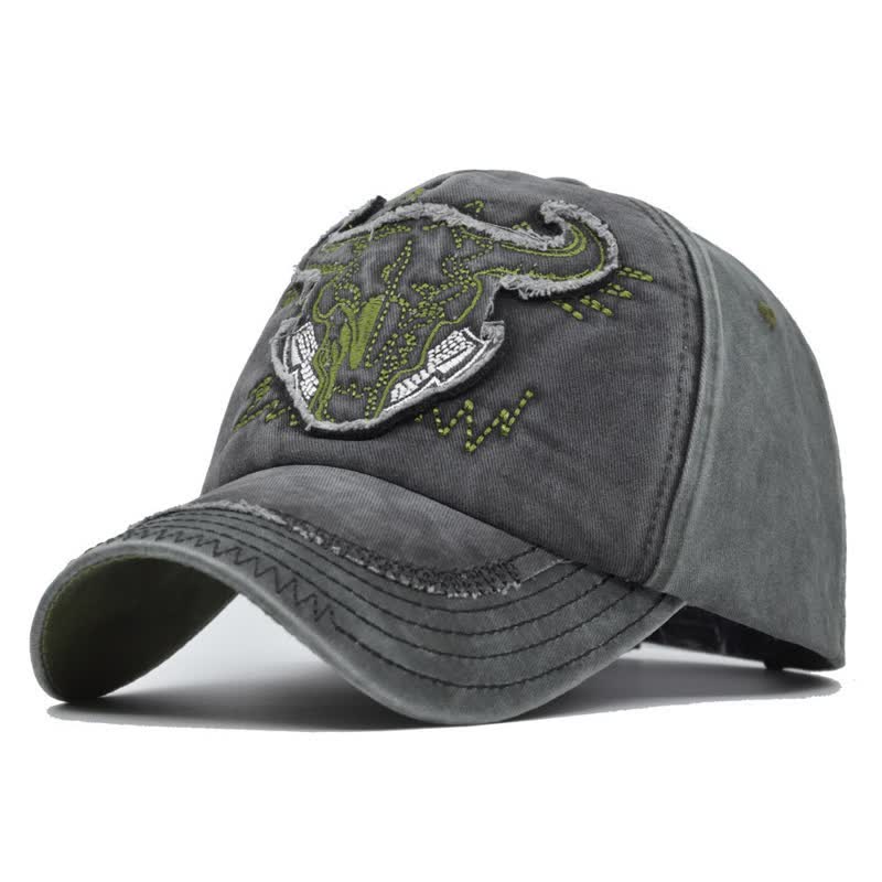 Cappellino da baseball vintage street style con ricamo a forma di toro - Nero - Regolabile (21 1/4"-23 5/8") - image 2