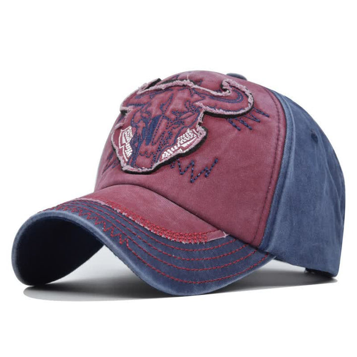 Cappellino da baseball vintage street style con ricamo a forma di toro - Borgogna - Regolabile (21 1/4"-23 5/8") - image 11