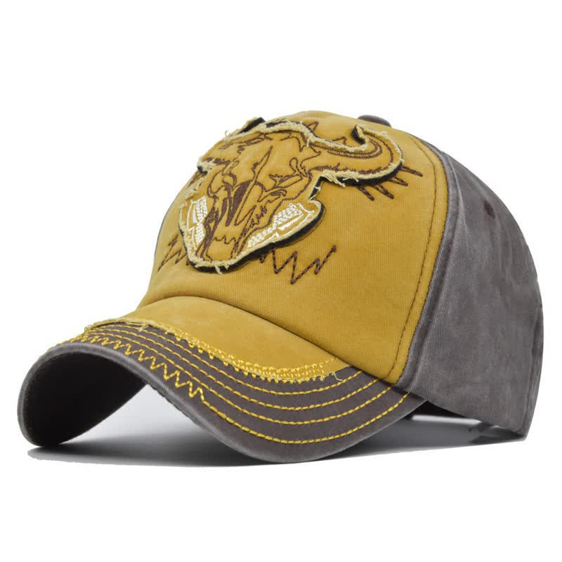 Cappellino da baseball vintage street style con ricamo a forma di toro