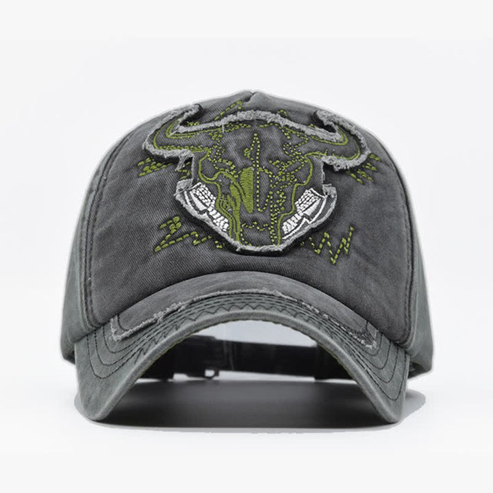 Cappellino da baseball vintage street style con ricamo a forma di toro - image 1