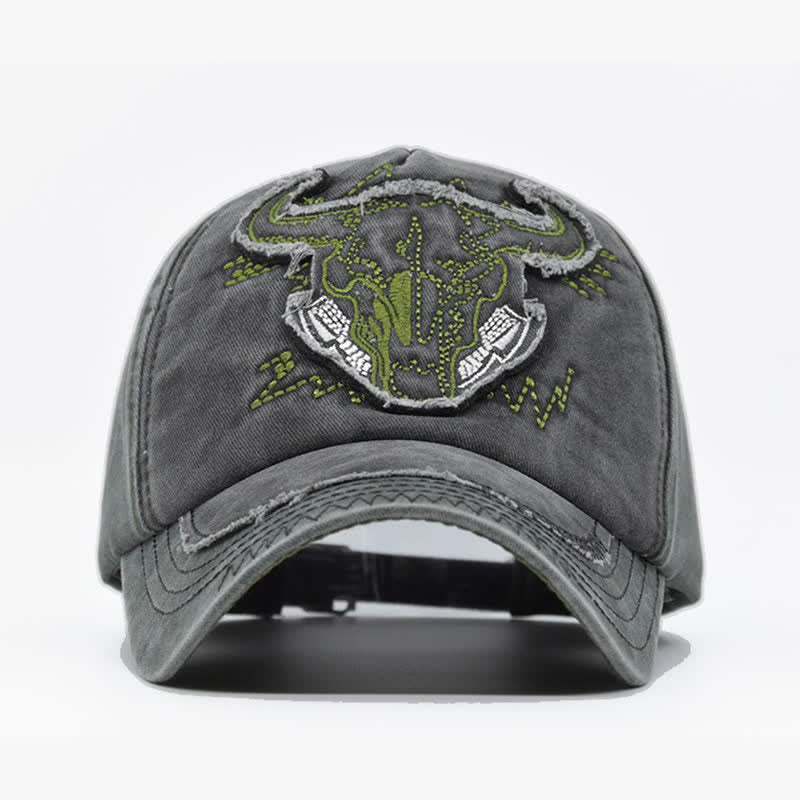 Cappellino da baseball vintage street style con ricamo a forma di toro