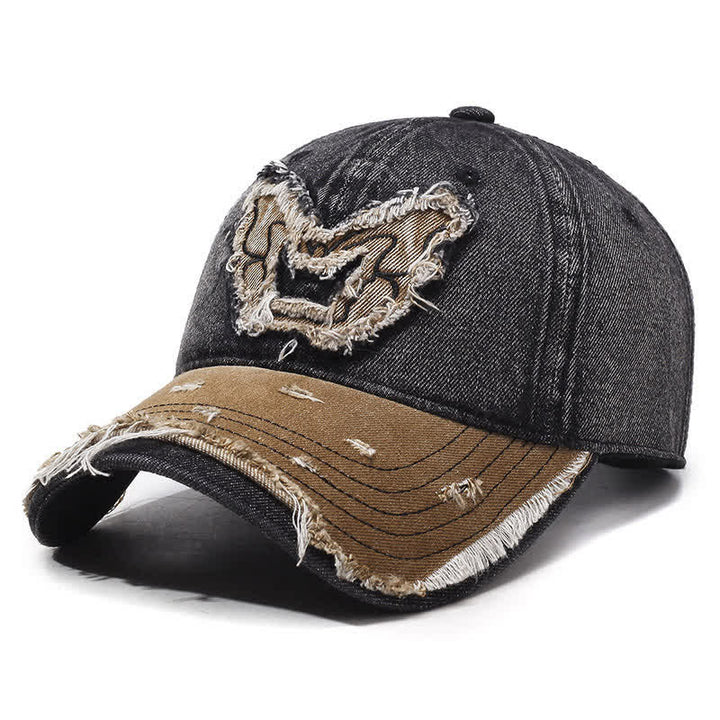 Cappellino da baseball lavato con ricamo a farfalla e colori abbinati retrò - Nero - Regolabile (22"-23 5/8") - image 4