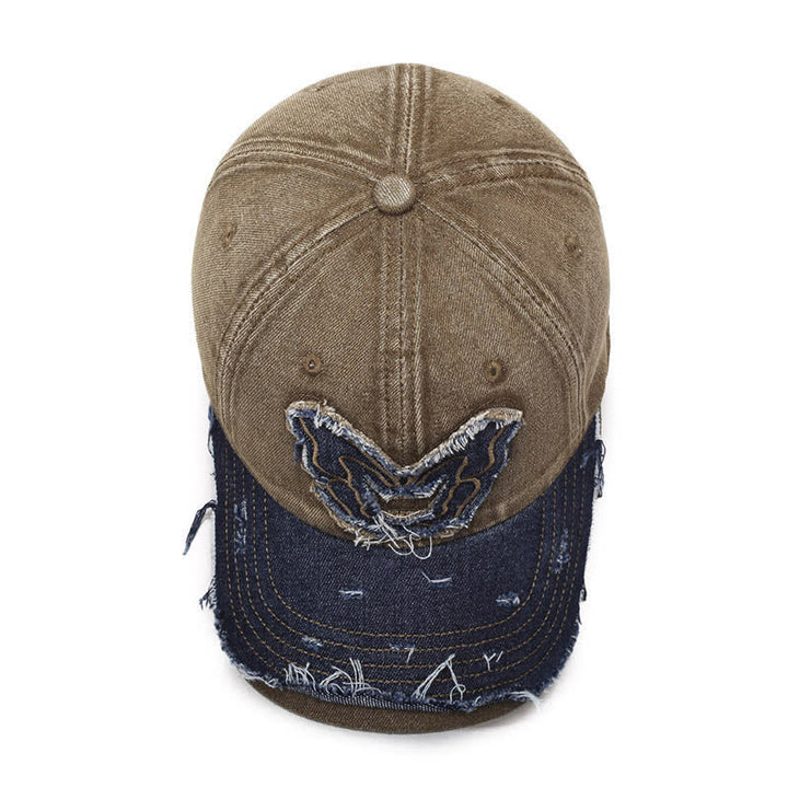 Cappellino da baseball lavato con ricamo a farfalla e colori abbinati retrò - image 1