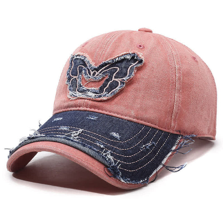 Cappellino da baseball lavato con ricamo a farfalla e colori abbinati retrò