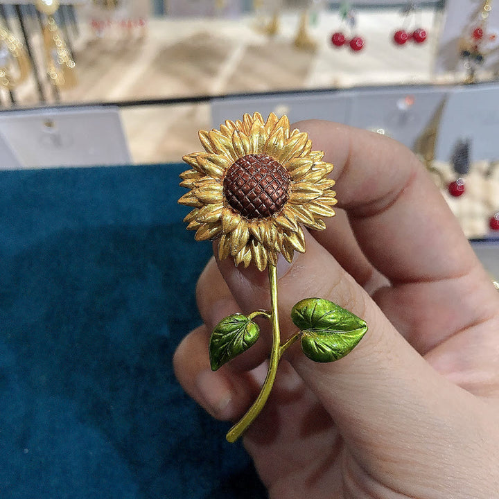 Spilla smaltata a forma di girasole da donna