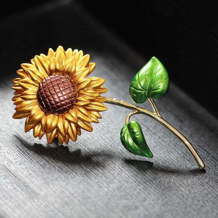 Spilla smaltata a forma di girasole da donna