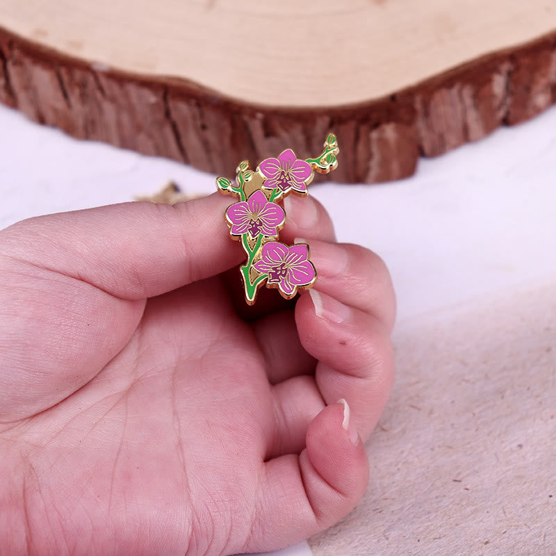 Spilla da bavero elegante a forma di orchidea da donna, in smalto