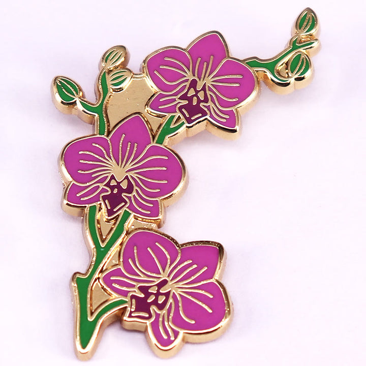 Spilla da bavero elegante a forma di orchidea da donna, in smalto