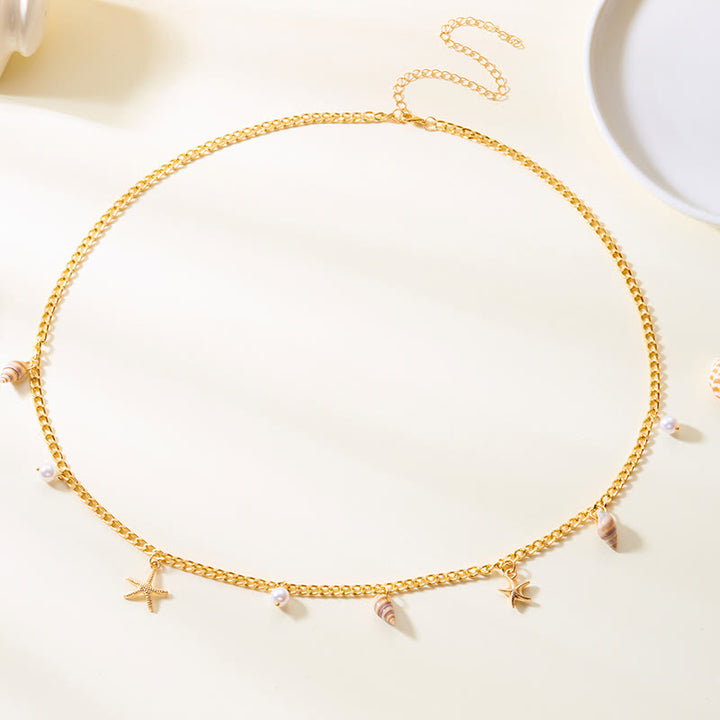 Catena da vita con perle finte, stile bohémien, a forma di stella marina estiva da donna