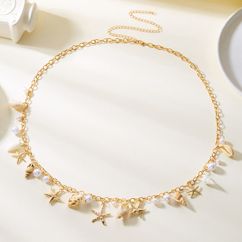Catena da vita con perle finte, stile bohémien, a forma di stella marina estiva da donna