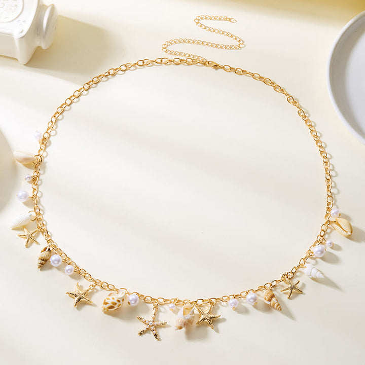 Catena da vita con perle finte, stile bohémien, a forma di stella marina estiva da donna