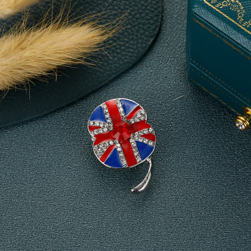 Spilla smaltata a forma di fiore di papavero con bandiera britannica - Argento - image 0