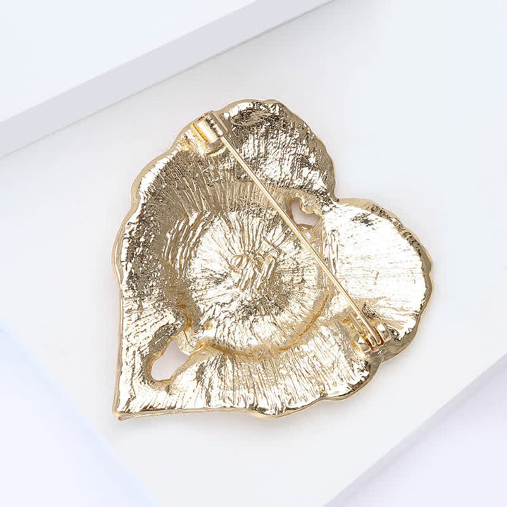 Spilla di lusso a forma di cuore dorato con fiore di papavero in smalto