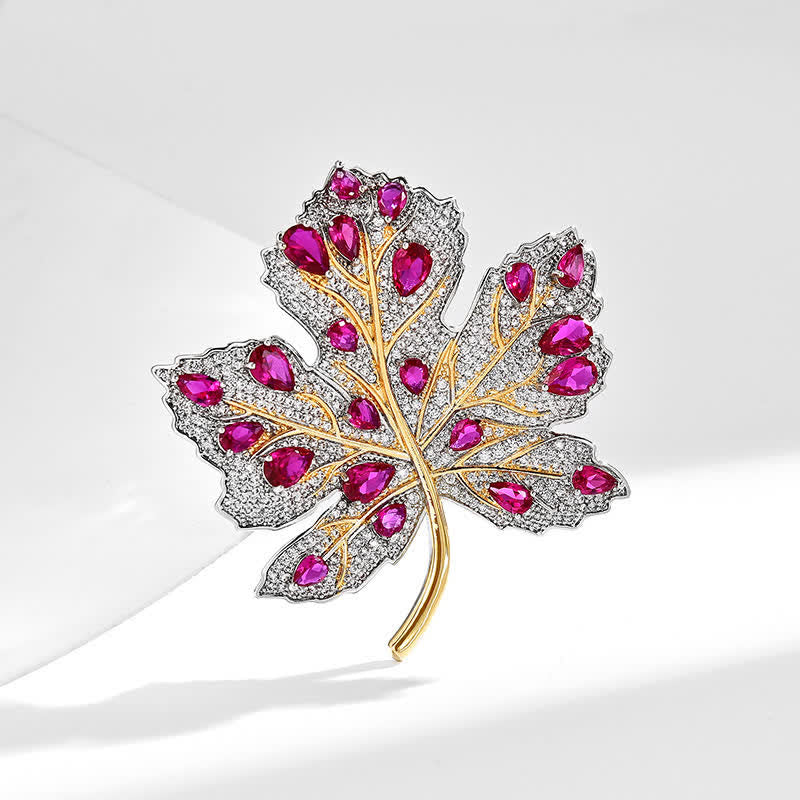Spilla da donna con foglia d'acero in cristallo rosa e bianco - image 3