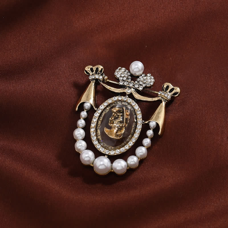 Spilla di perle vintage da donna in stile Lady Face Court