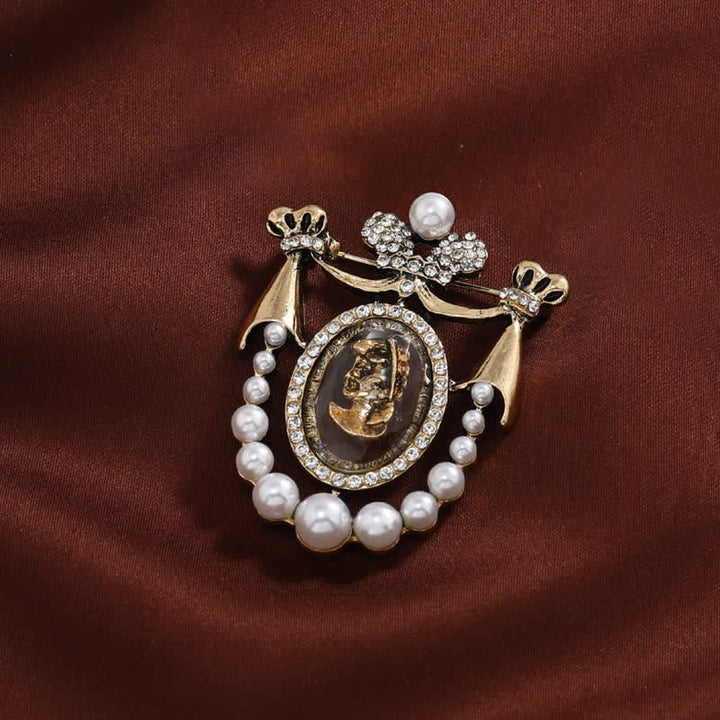 Spilla di perle vintage da donna in stile Lady Face Court