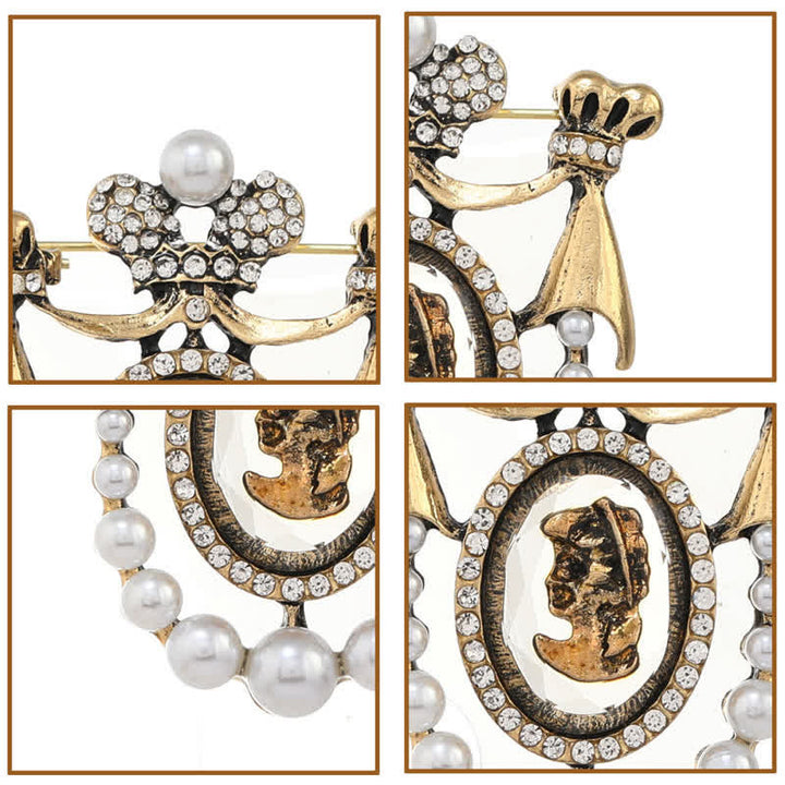 Spilla di perle vintage da donna in stile Lady Face Court