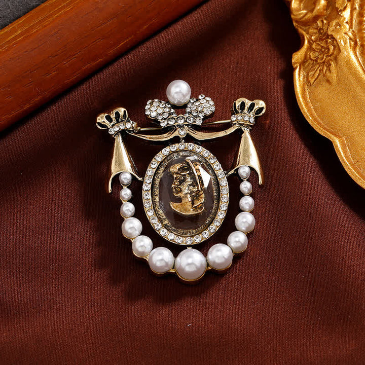 Spilla di perle vintage da donna in stile Lady Face Court - Oro Anqitue - image 0