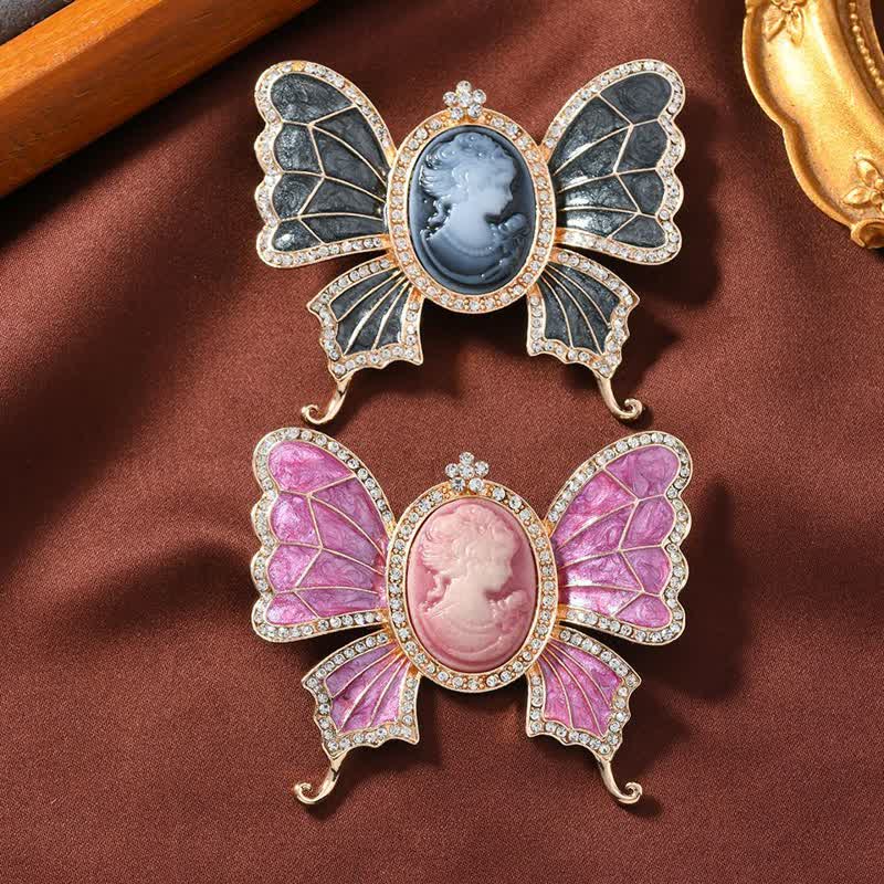 Spilla da donna con cammeo a forma di farfalla in stile vittoriano antico