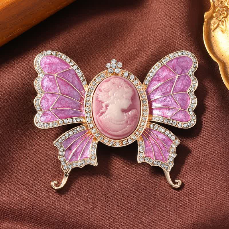 Spilla da donna con cammeo a forma di farfalla in stile vittoriano antico