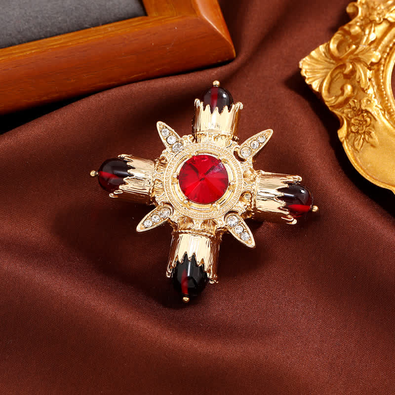 Spilla quadrata geometrica con strass in stile barocco da donna - Croce di Fiamma Magica - image 3