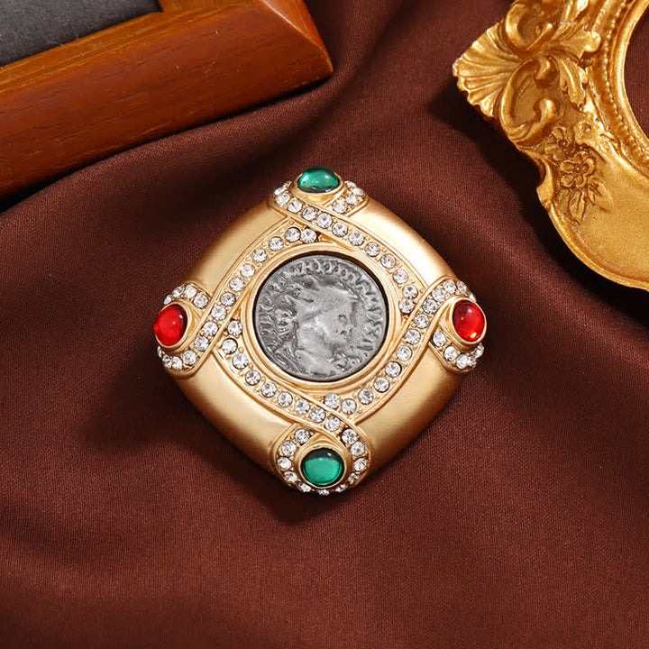Spilla quadrata geometrica con strass in stile barocco da donna