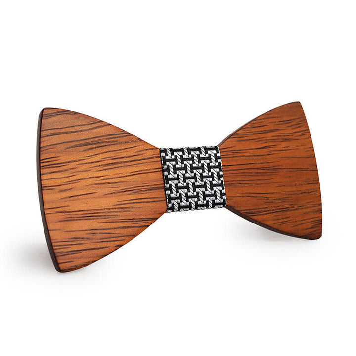 Papillon in legno di bambù fatto a mano da uomo - Bianco e nero - image 12