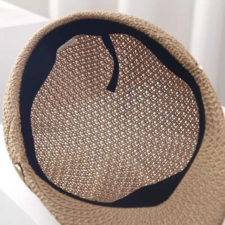 Cappello basco in paglia con decorazione in pelle tinta unita, estivo da donna
