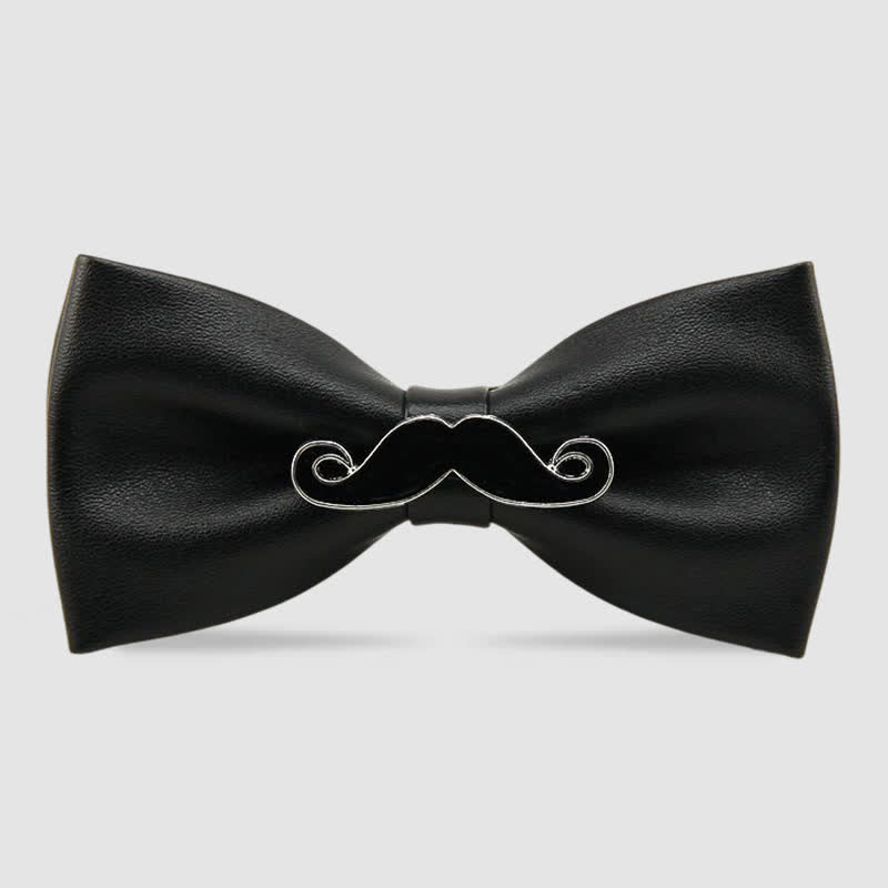 Papillon in pelle con baffi in metallo da uomo - Nero e argento - image 0