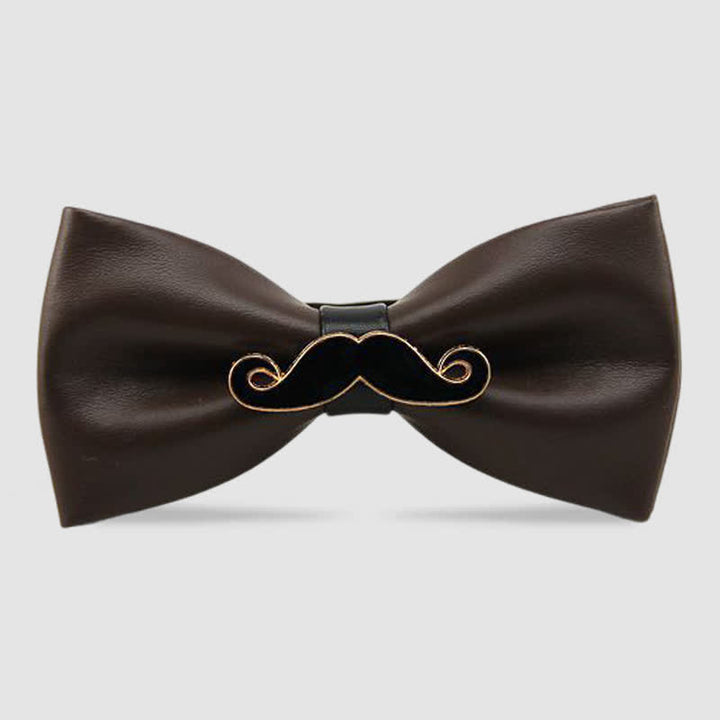 Papillon in pelle con baffi in metallo da uomo - Caffè - image 9