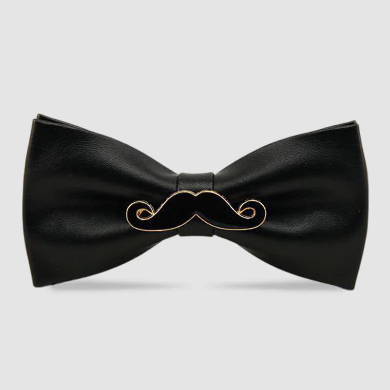 Papillon in pelle con baffi in metallo da uomo - Nero e oro - image 4