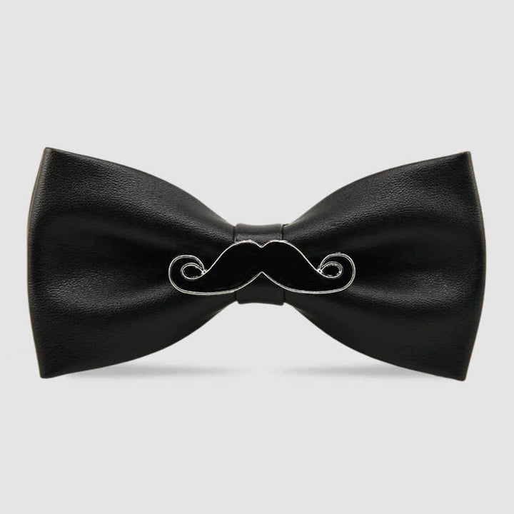 Papillon in pelle con baffi in metallo da uomo - Nero e argento - image 0