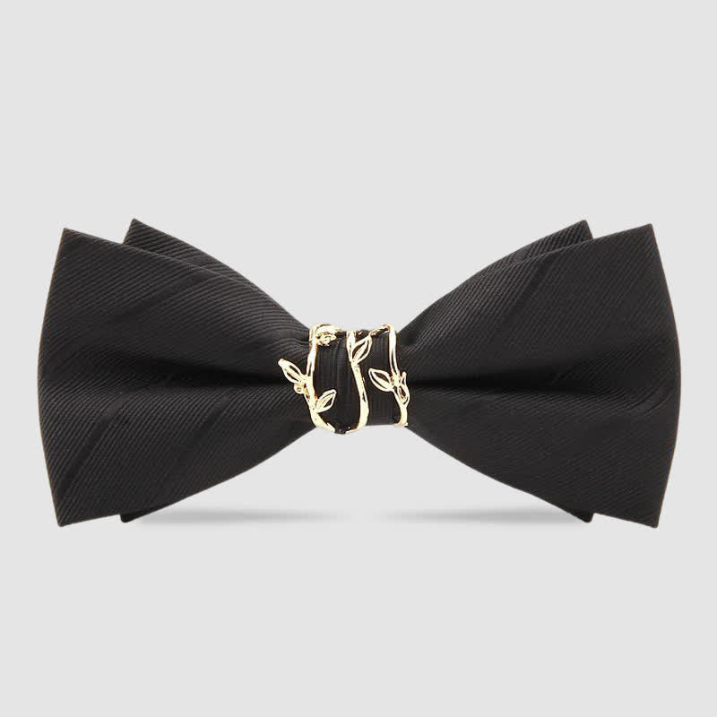 Papillon da uomo in twill con foglia di vite dorata di lusso - Nero - image 0