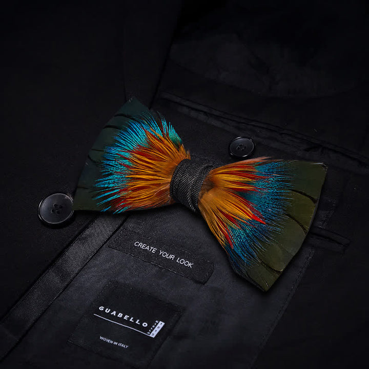 Papillon con piume colorate dello spettro con spilla da bavero