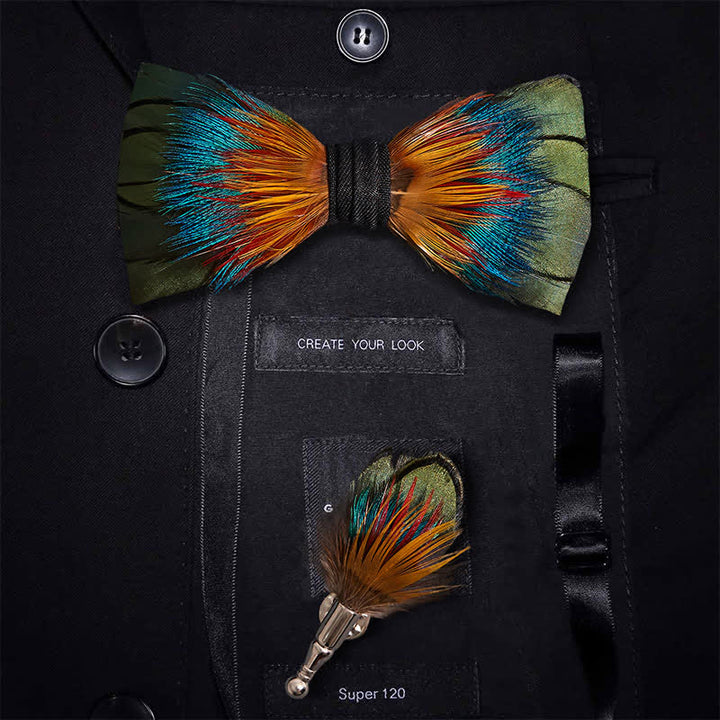 Papillon con piume colorate dello spettro con spilla da bavero