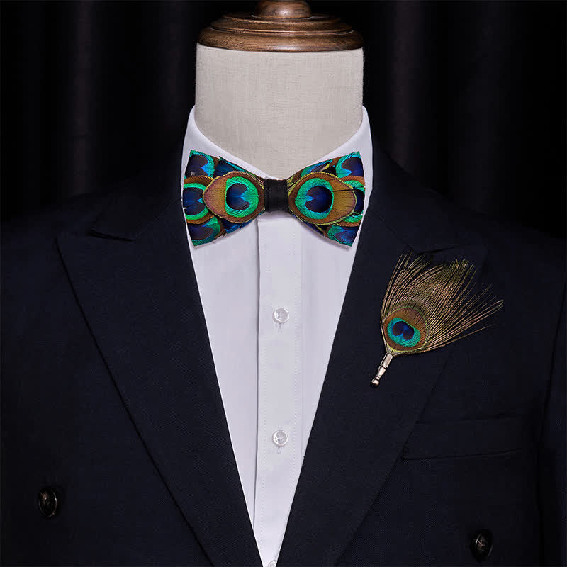 Papillon con piume di pavone indaco e verde