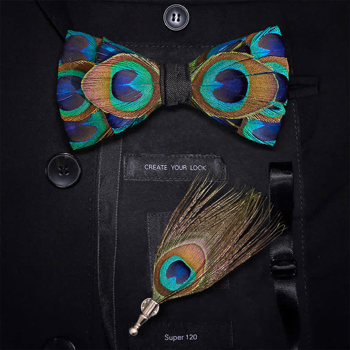Papillon con piume di pavone indaco e verde